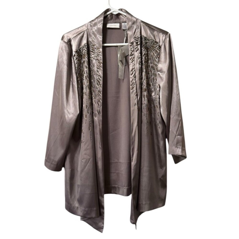 Chicos Beaded Travel Sunrise Jacket Light Cinder Size 2 Lightweight‎ Formal NWT